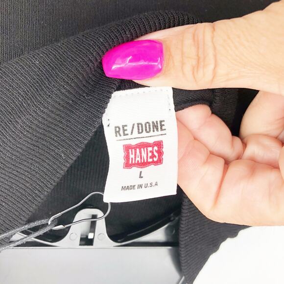 RE/DONE X HANES Womens Crop Top Large Black Mock Neck Long Sleeve Cotton NWT - Picture 12 of 12